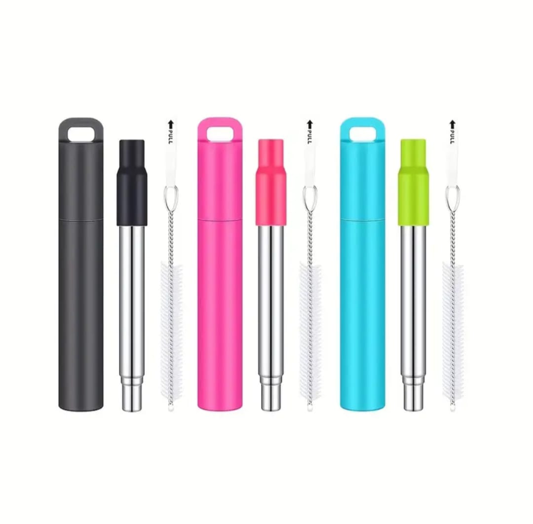 SafeCup - Pailles inox rétractables avec étuis